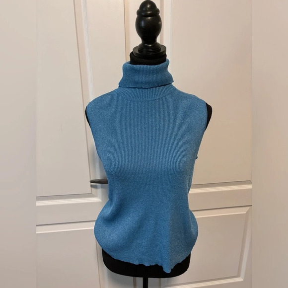Vintage | Nygard Collection | Blue Sparkly Sleeveless Turtle Neck | Size M - Picture 3 of 10